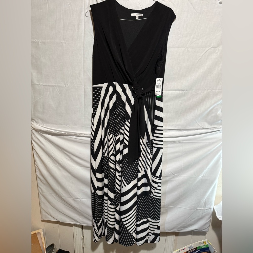 Studio I Black and White Sleeveless V-Neck Maxi Dress